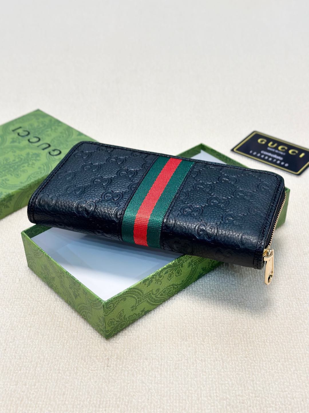 GUCCI グッチ ロングウォレット 本革 ロングジップ財布 ブラック - 画像 3