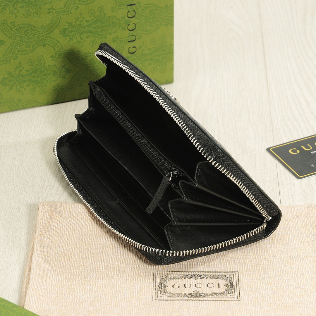 GUCCI グッチ コインケース ロングジップ財布 黒 本革 シグネチャー メンズ レディース - 画像 8