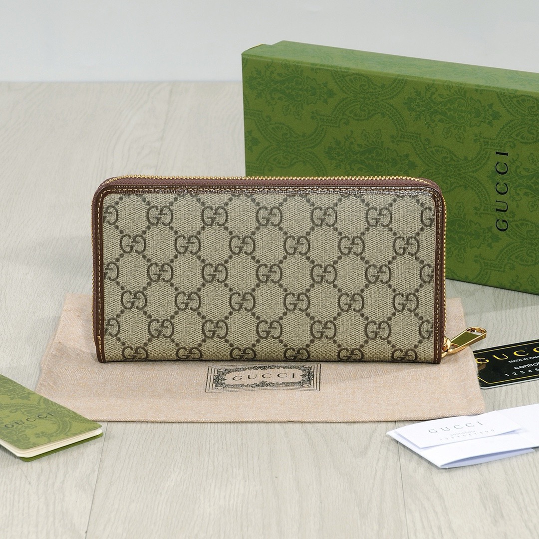GUCCI グッチ ロングウォレット メッシュ素材 本革仕様 ブラウン カフェ ネイビー - 画像 2