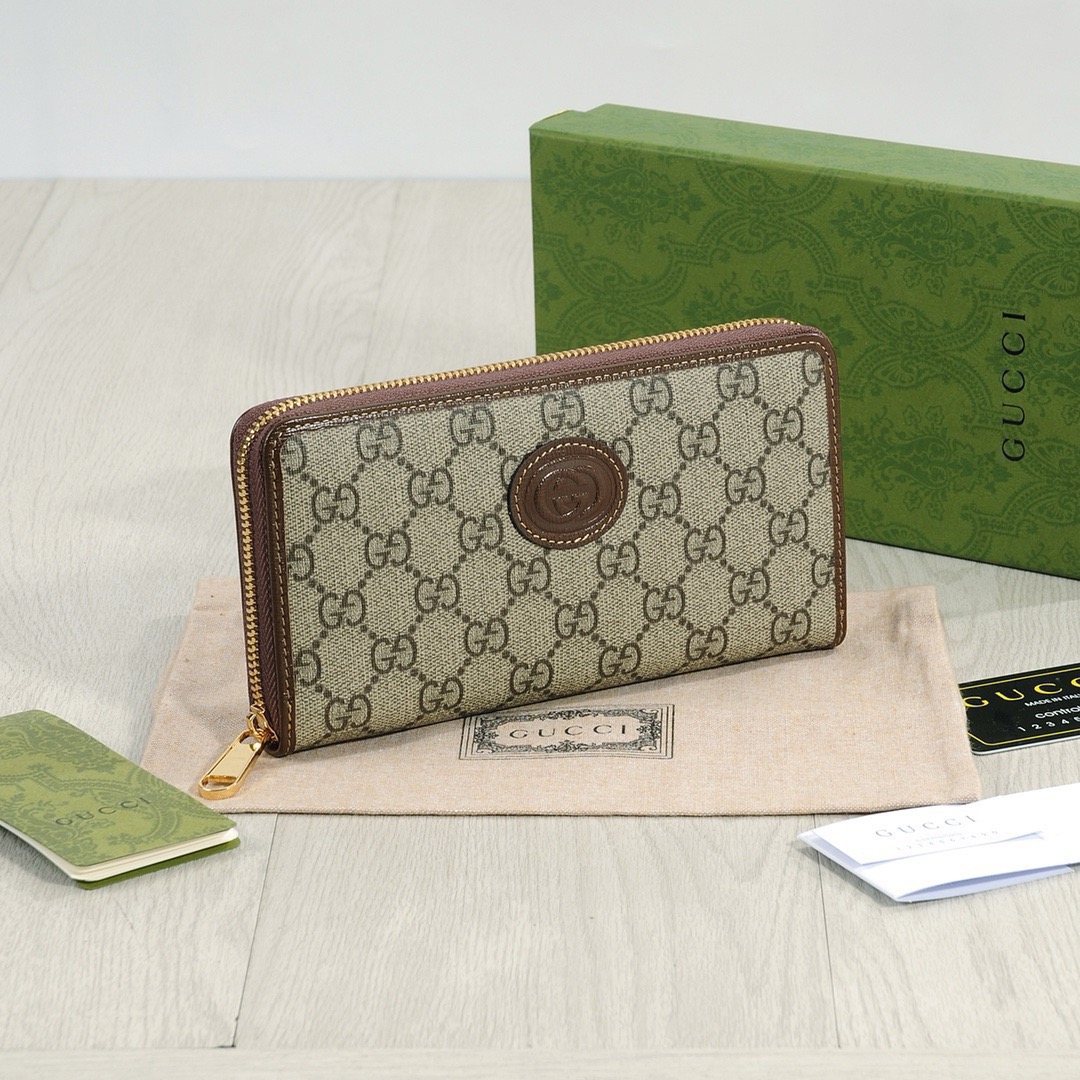 GUCCI グッチ ロングウォレット メッシュ素材 本革仕様 ブラウン カフェ ネイビー - 画像 3