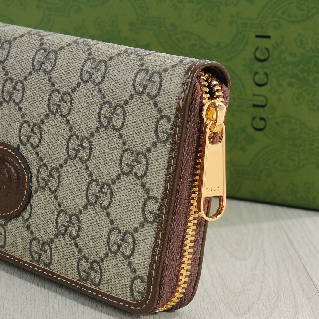 GUCCI グッチ ロングウォレット メッシュ素材 本革仕様 ブラウン カフェ ネイビー - 画像 6