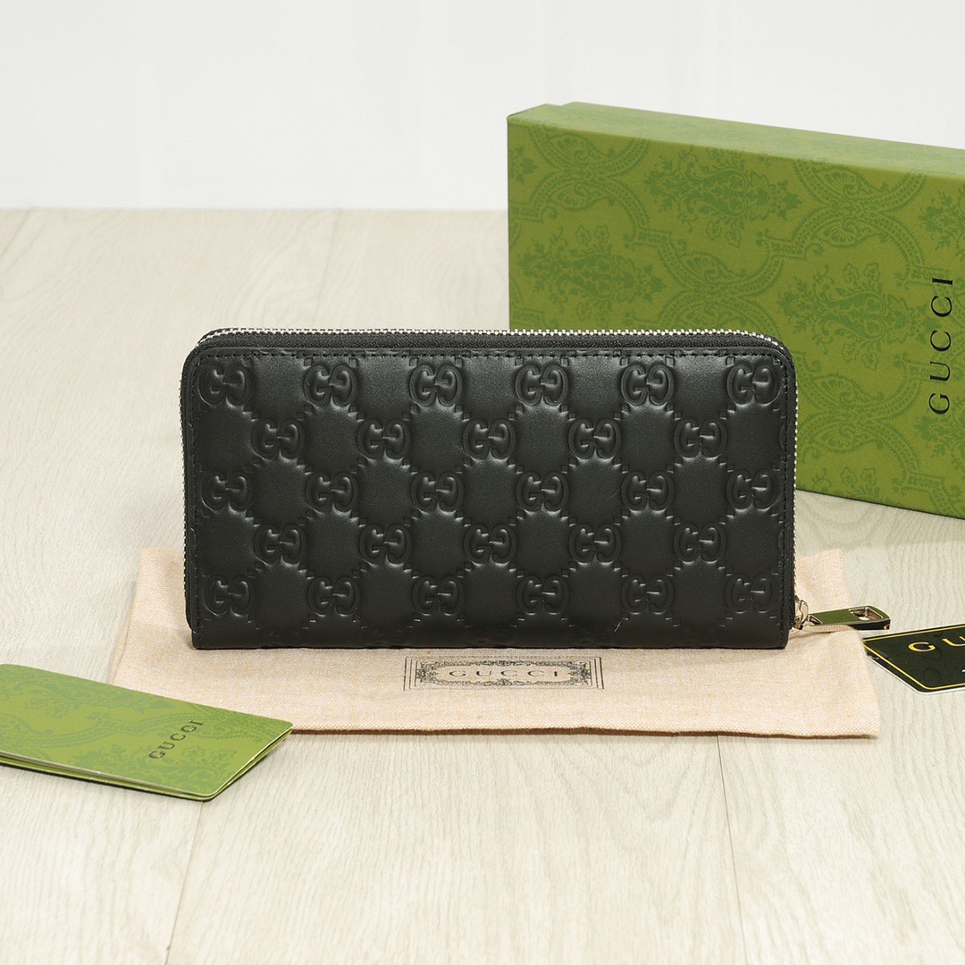 GUCCI グッチ グッチ ロングジップウォレット 黒 シグネチャー ロング財布 本革 20x10cm - 画像 2