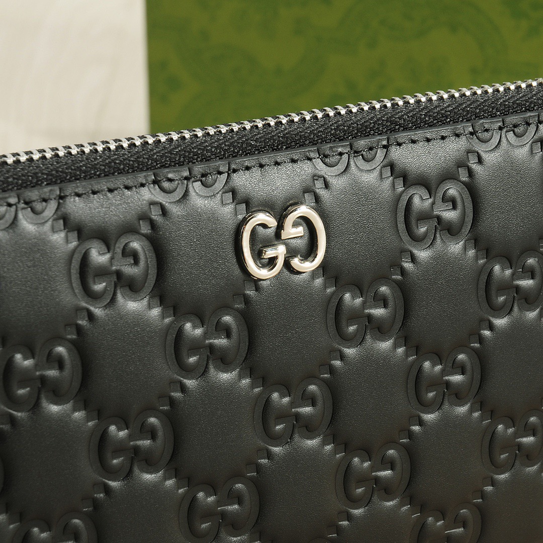 GUCCI グッチ グッチ ロングジップウォレット 黒 シグネチャー ロング財布 本革 20x10cm - 画像 5