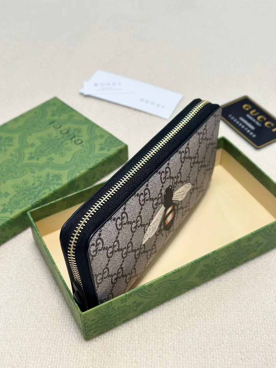 Gucci グッチ グッチ コインケース ビーズ ロングジップ アイコン ブラック ベージュ - 画像 4