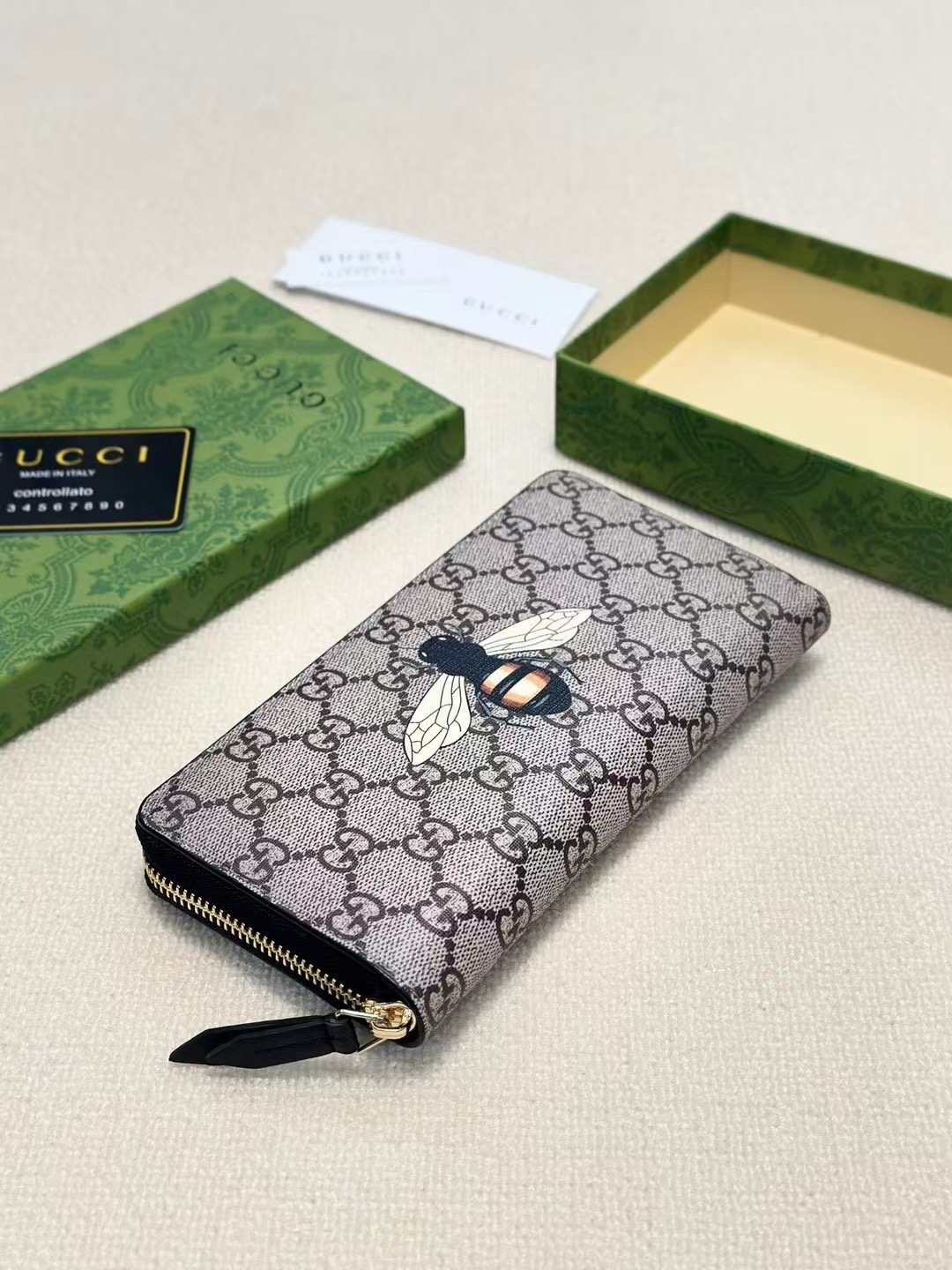 Gucci グッチ グッチ コインケース ビーズ ロングジップ アイコン ブラック ベージュ - 画像 6