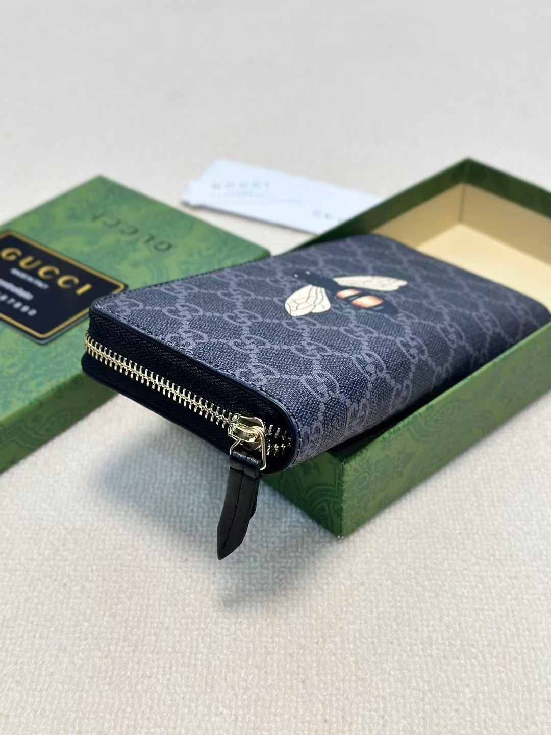 GUCCI グッチ 蜂 ロングジップ財布 ブラック 本革仕様 21x11cm - 画像 7