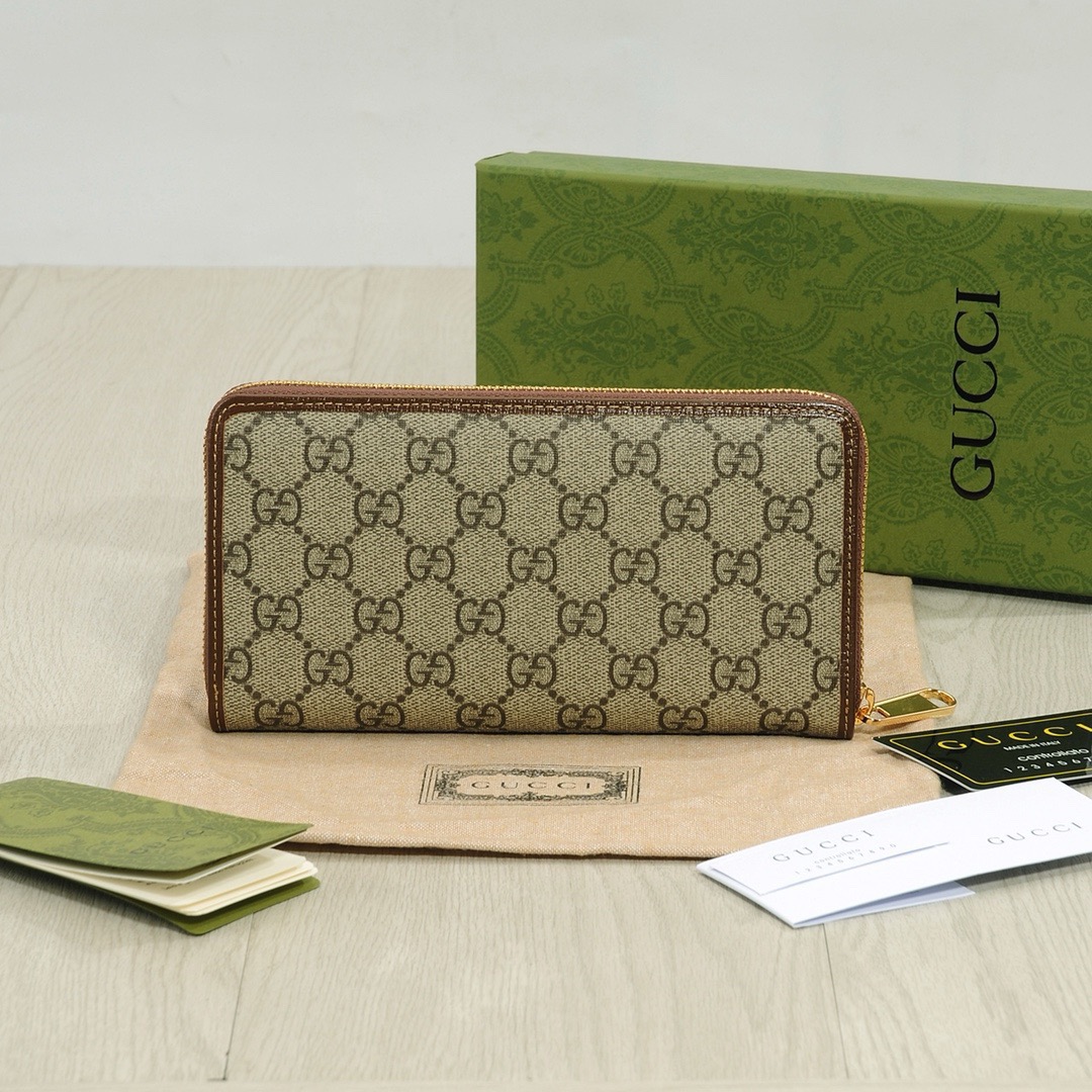 GUCCI グッチ 長財布 ロングウォレット シグネチャー レザー ゴールド金具 ブラウン - 画像 2