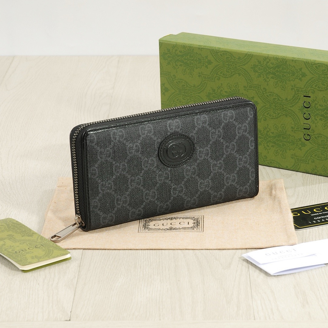 GUCCI グッチ シマーレ グッチ デザイン レザーラウンドジップ財布 黒 - 画像 3