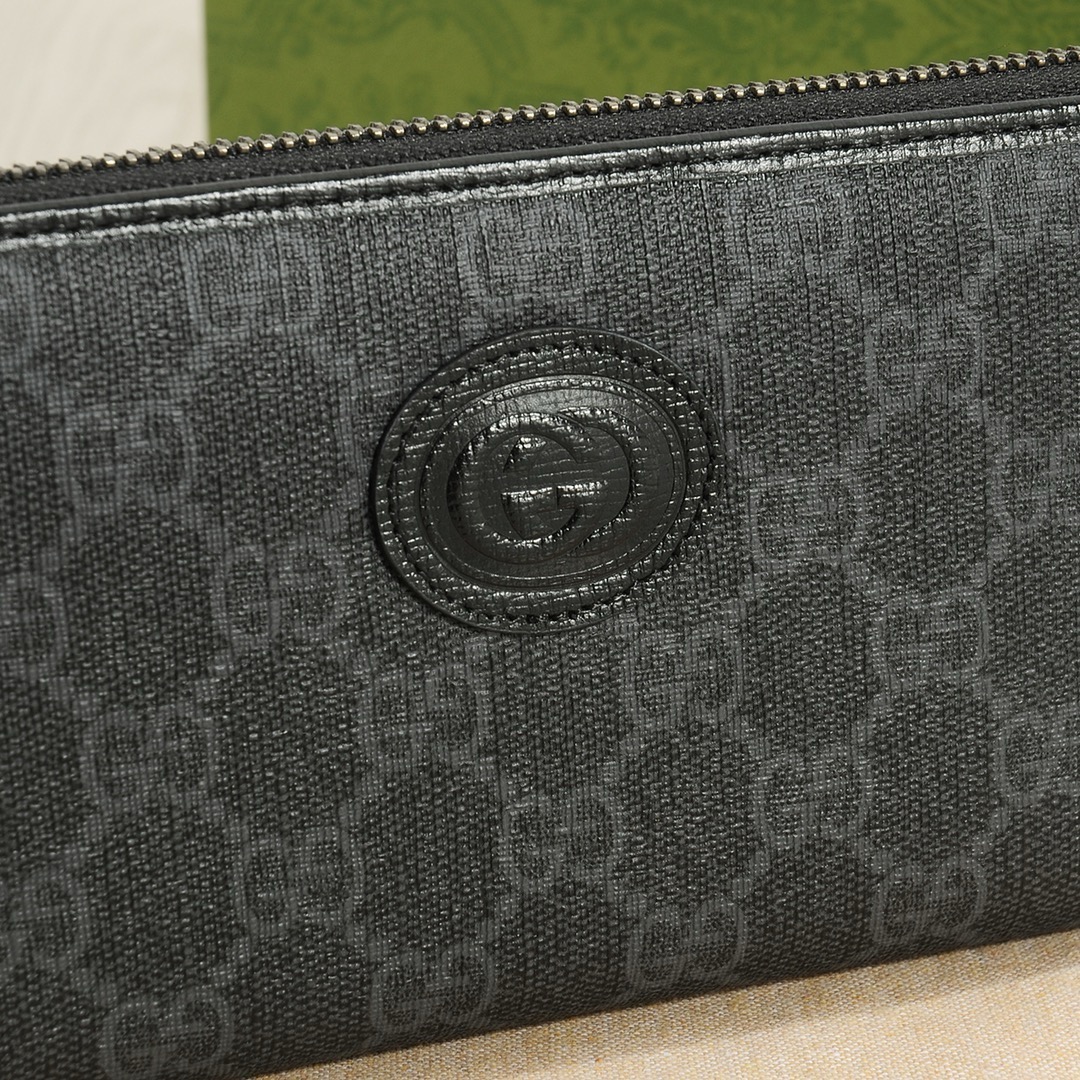 GUCCI グッチ シマーレ グッチ デザイン レザーラウンドジップ財布 黒 - 画像 6
