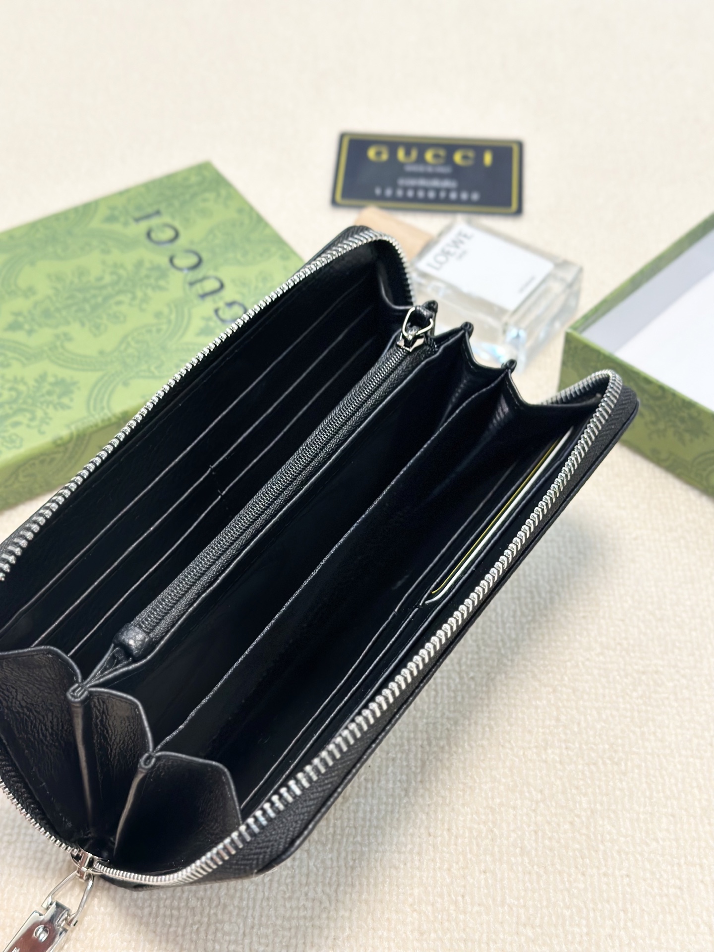 Gucci グッチ ロング財布 本革 21x11cm 一粒押し 多カジン ブラック - 画像 7