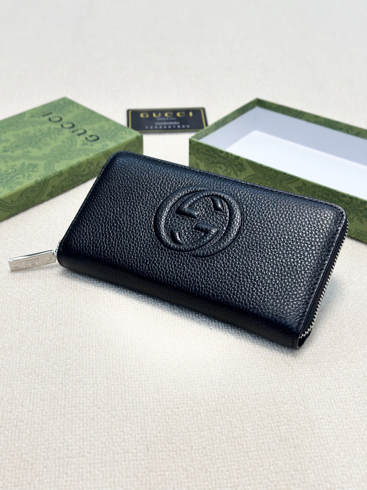 Gucci グッチ ロング財布 本革 21x11cm 一粒押し 多カジン ブラック - 画像 9