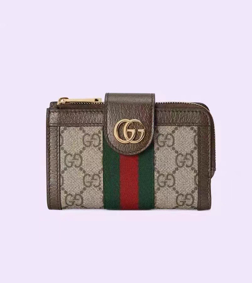 Gucci グッチ ポーチ型財布 ファスナー付き コンパクト グッチ柄 ブラウン