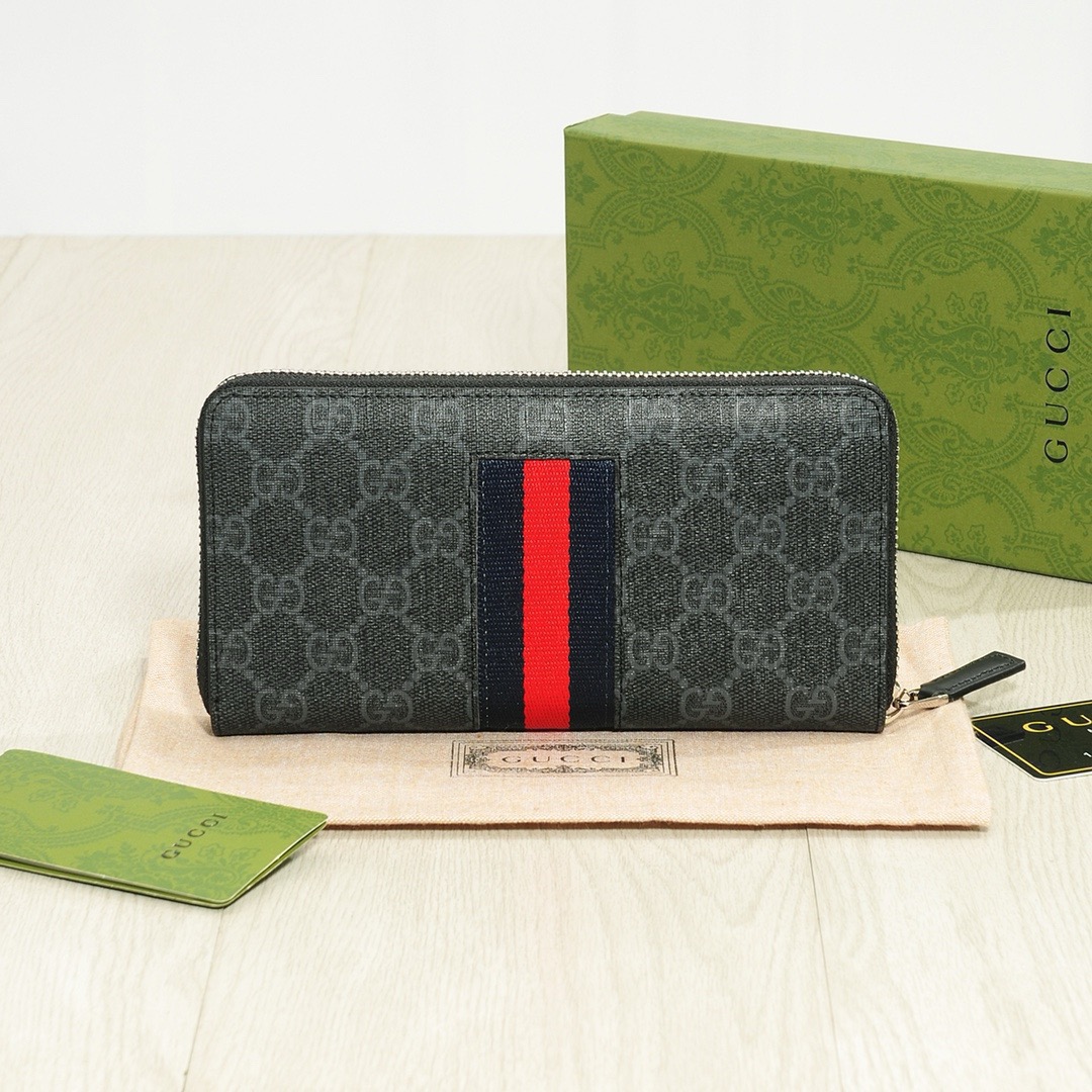 GUCCI グッチ ロングジッパーウォレット ブラック レッドストライプ 21x11cm - 画像 2