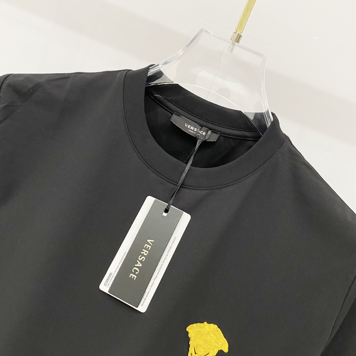 VERSACE/ヴェルサーチ シルクコットンTシャツ 美杜莎頭像刺繍 黒 白 杏色 全3色 - 画像 4