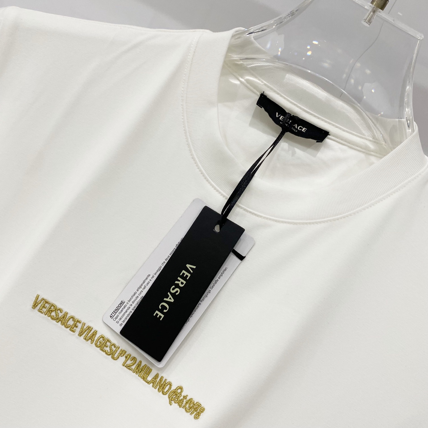 VERSACE/ヴェルサーチ シルクコットンTシャツ 美杜莎刺繍 ロゴ メンズ レディース 全3色 - 画像 4