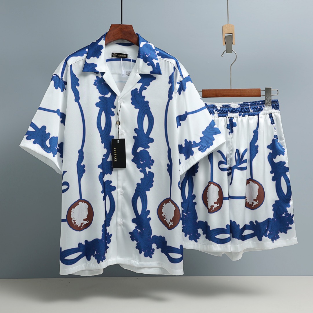 Versace/バーサACE シャツ&ショートパンツセット バロック柄 白×紺