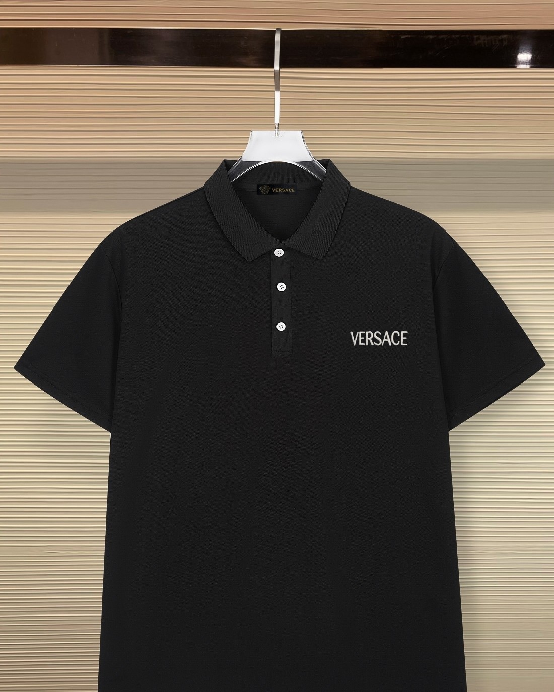 VERSACE ヴェルサーチ 綿混素材 ポロシャツ メンズ 黒 - 画像 2