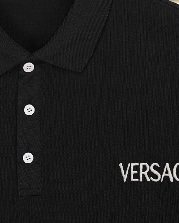 VERSACE ヴェルサーチ 綿混素材 ポロシャツ メンズ 黒 - 画像 4