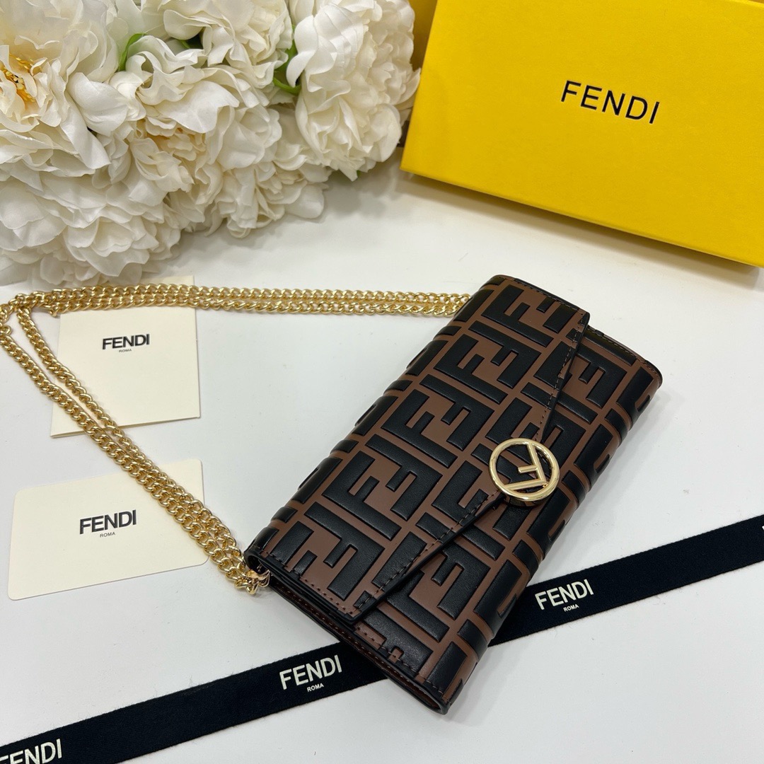 FENDI バッグコピー 黒茶色 チェーン付き ミニショルダーバッグ レディース モノグラム - 画像 3