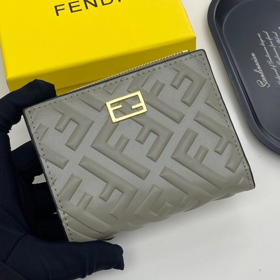 FENDI フェンディ 財布 ミニ財布 ロゴ柄 ジップトップ 黒棕 大象灰 - 画像 2