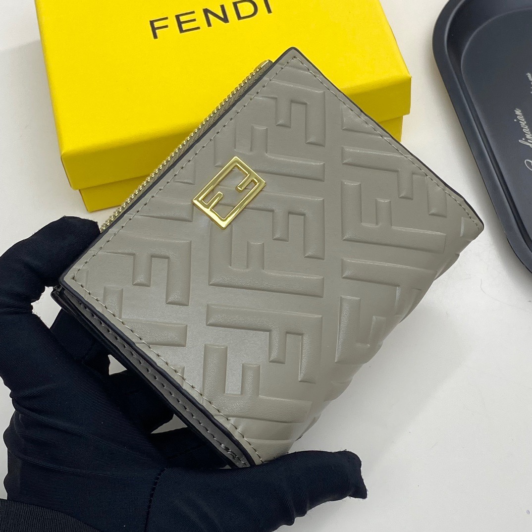FENDI フェンディ 財布 ミニ財布 ロゴ柄 ジップトップ 黒棕 大象灰 - 画像 3