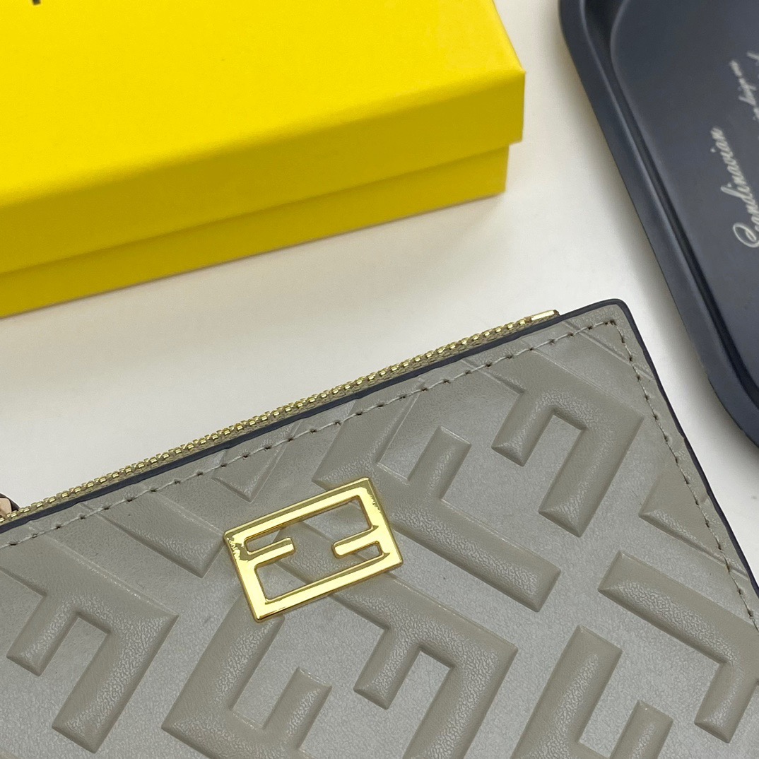 FENDI フェンディ 財布 ミニ財布 ロゴ柄 ジップトップ 黒棕 大象灰 - 画像 5
