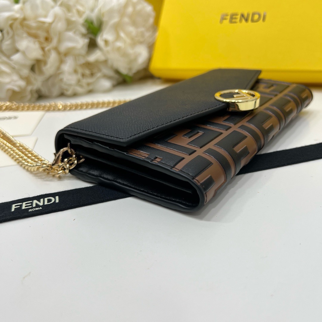 FENDI コピー ミニショルダーバッグ ブランドコピー 黒ブラウン チェーン付き 2WAY 斜め掛け レディース - 画像 5