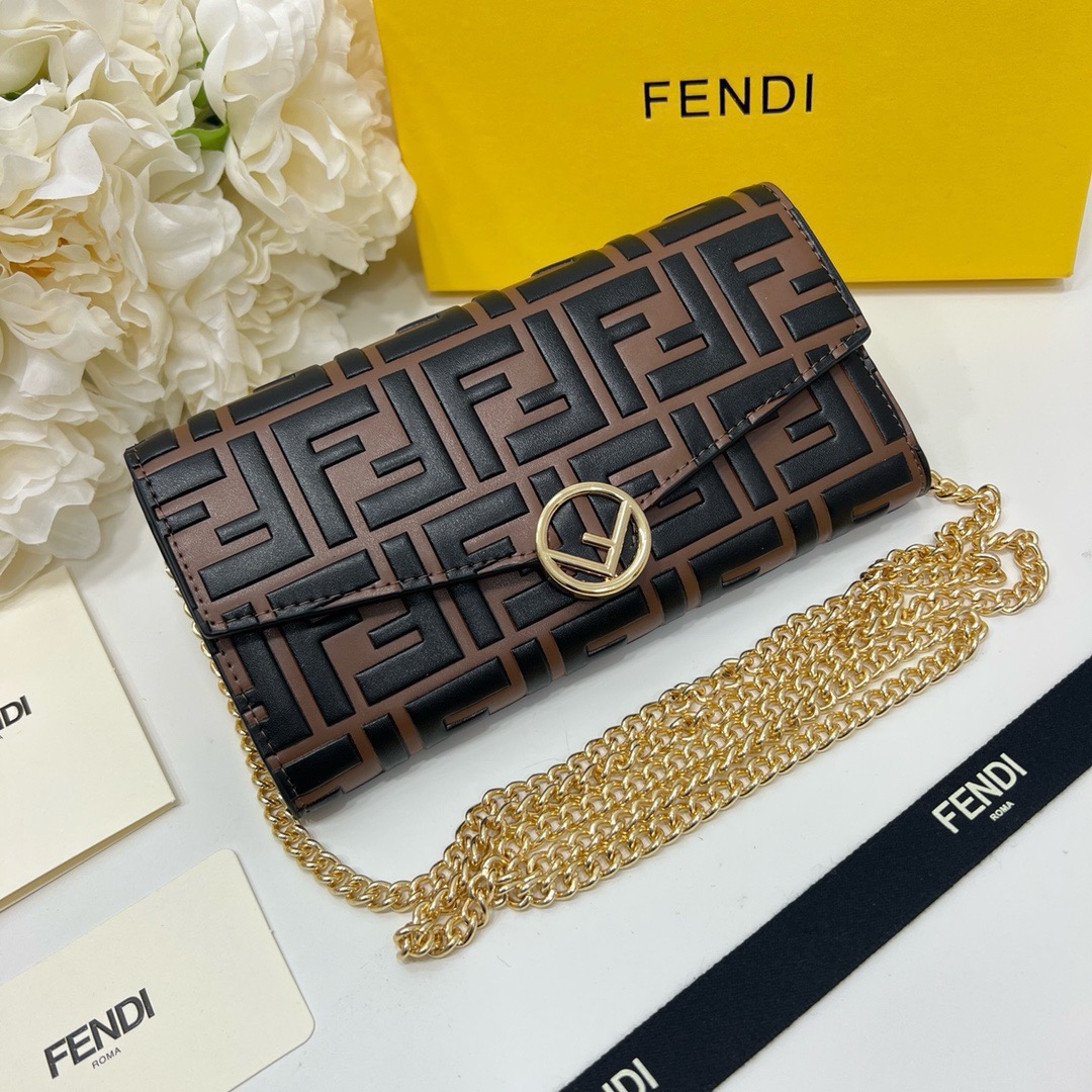 FENDI フェンディ コピー ポーチ バッグ チェーン付き スーパーコピー 黒ブラウン - 画像 2