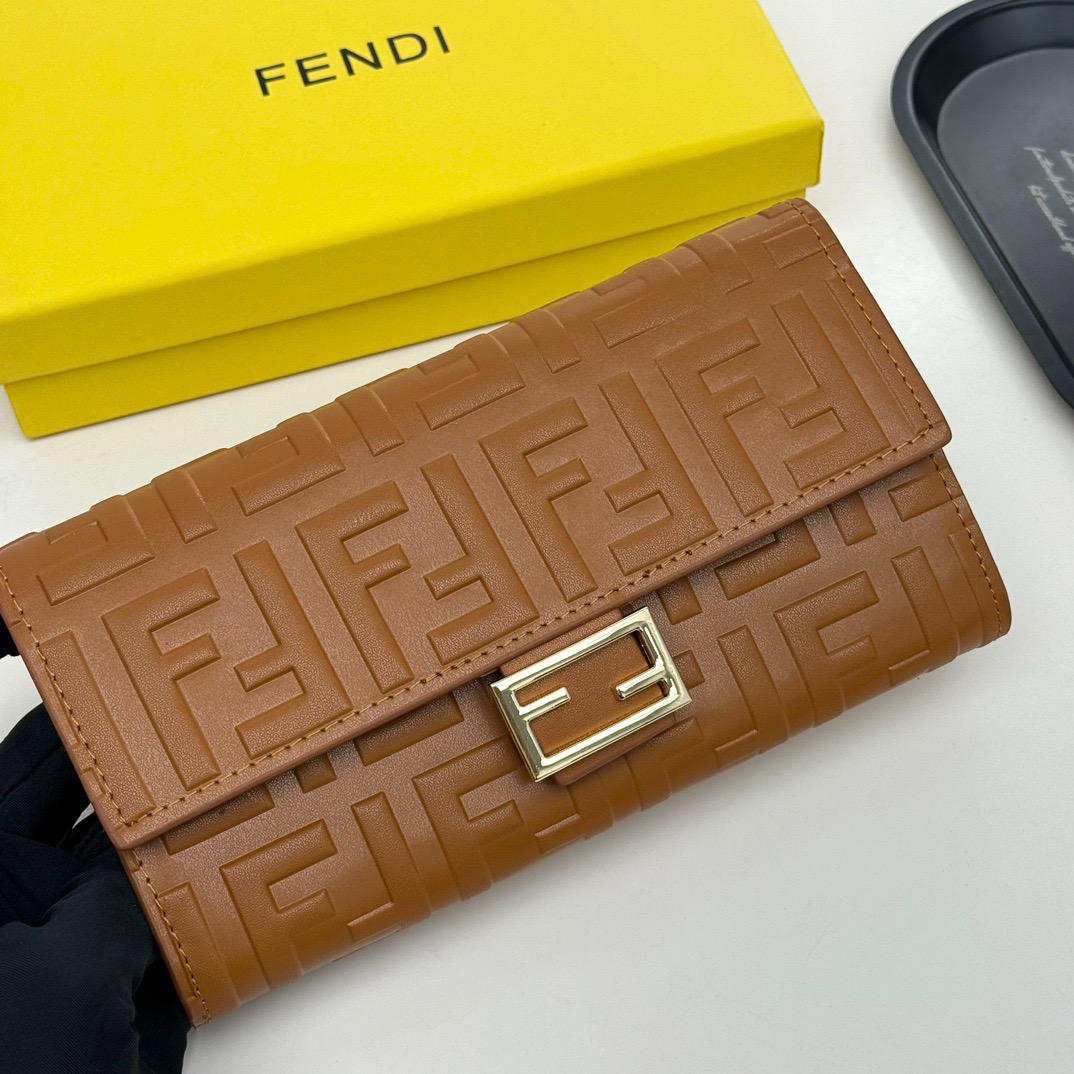 FENDI コピー 長財布 オープンファスナー ロゴ柄 ブランド コピー レディース ブラウン - 画像 2