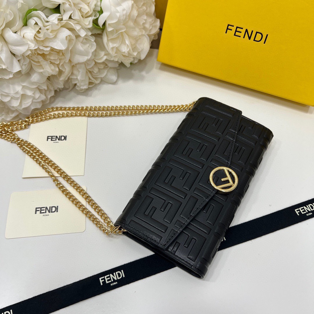 FENDI バッグコピー ミニショルダーバッグ フェンディ ロゴ柄 ゴールドチェーン 黒 - 画像 8