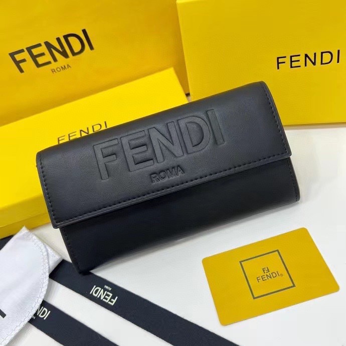 FENDI フェンディ コピー 長財布 ロゴ押し ブラック