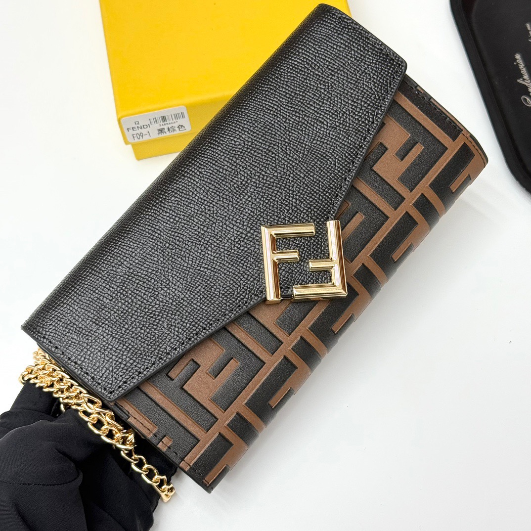 FENDI フェンディ ミニ長財布 コピー ショルダーバッグ ロゴ柄 2WAY 黒棕 - 画像 3