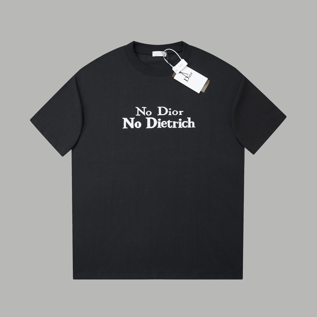 ディオール コピー ロゴ刺繍Tシャツ 男女兼用 シンプルデザイン 黒
