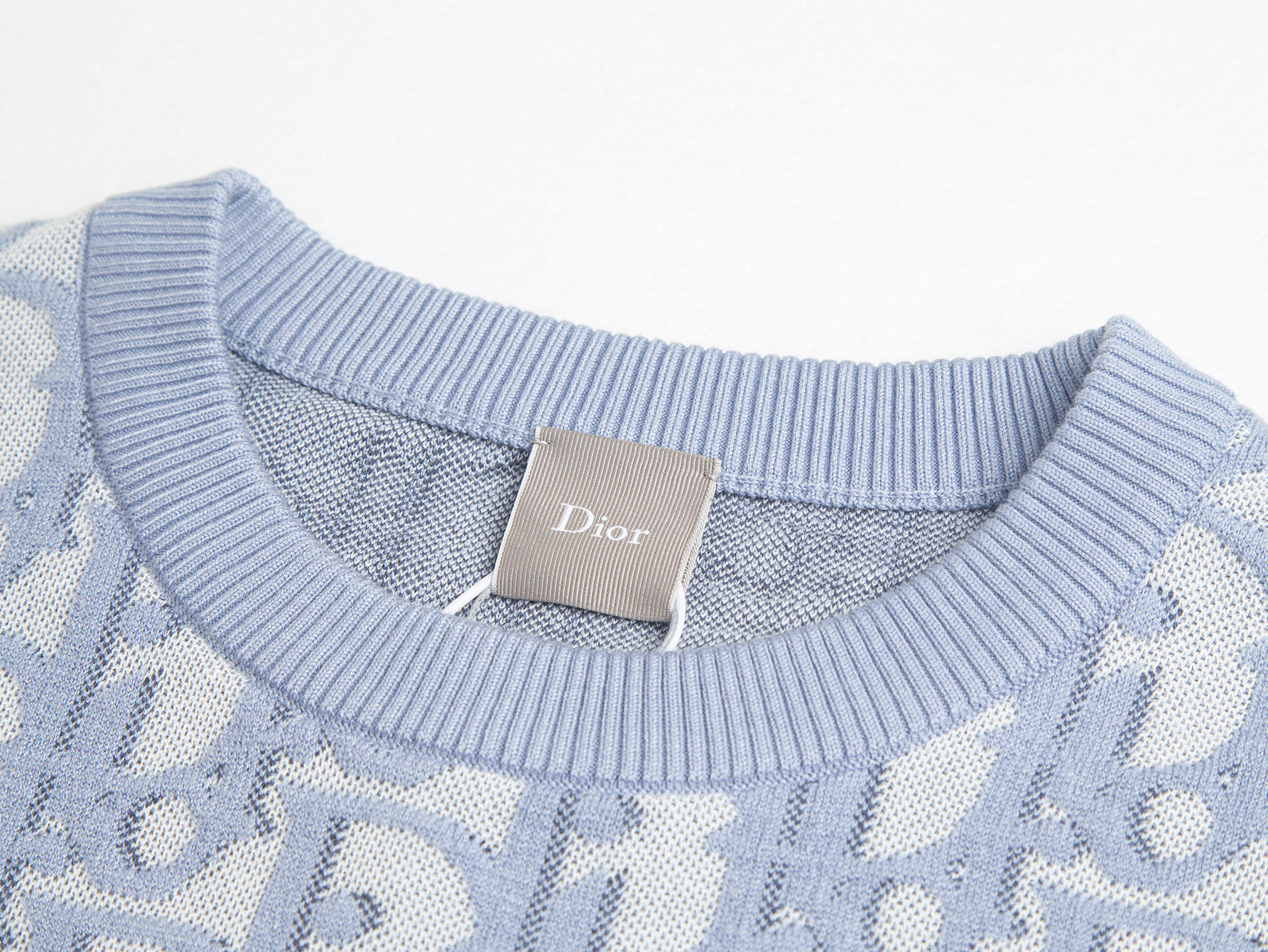 Dior コピー ロゴ柄ニットTシャツ レディース 天蓝色 ショートスリーブ ロゴプリント - 画像 3