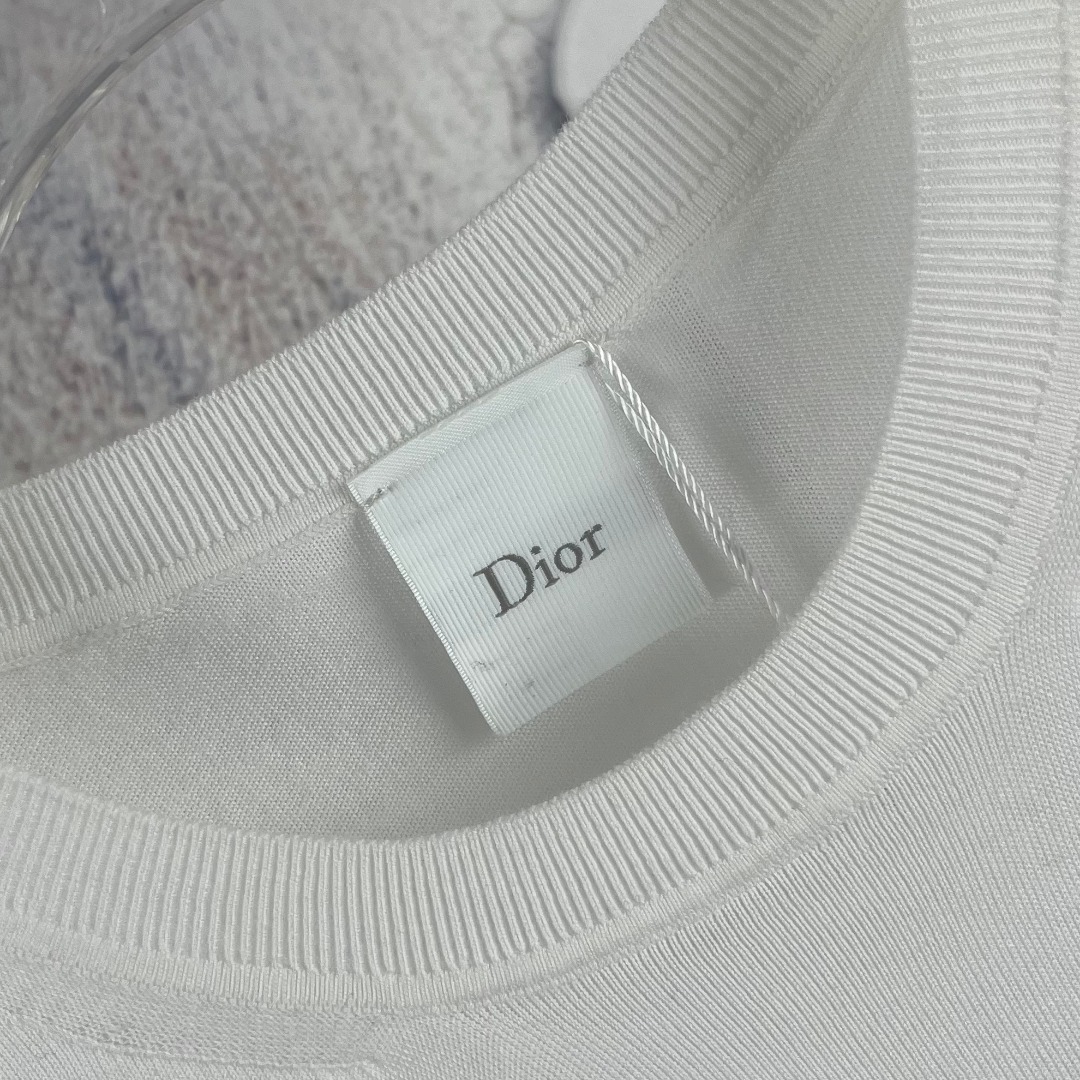 Dior コピー 青花花卉刺繍 ニットTシャツ レディース ホワイト - 画像 4