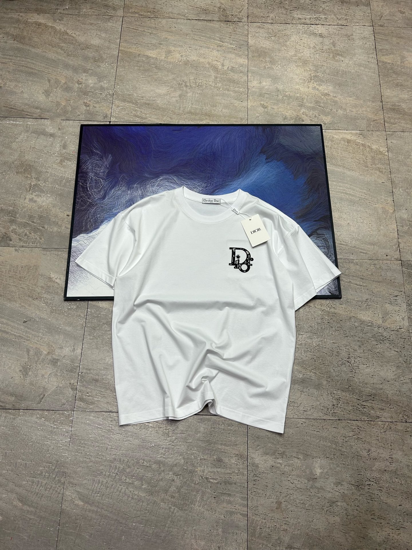 Dior コピー ロゴ刺繍 半袖Tシャツ メンズ レディース 2色展開 白 黒