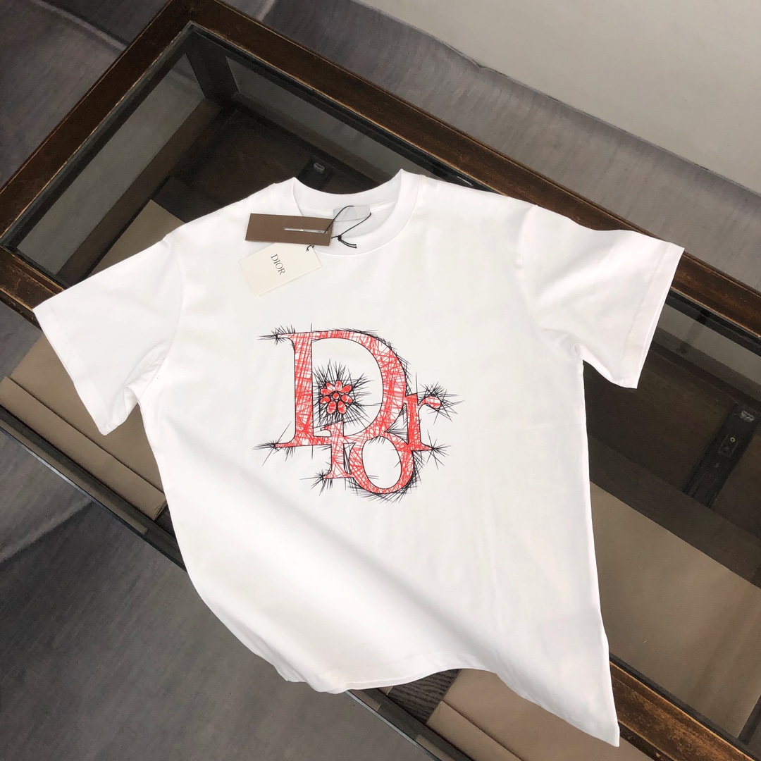 Dior コピー Tシャツ ロゴデザイン メンズ レディース 男女兼用 イエロー グレー ブラック ホワイト