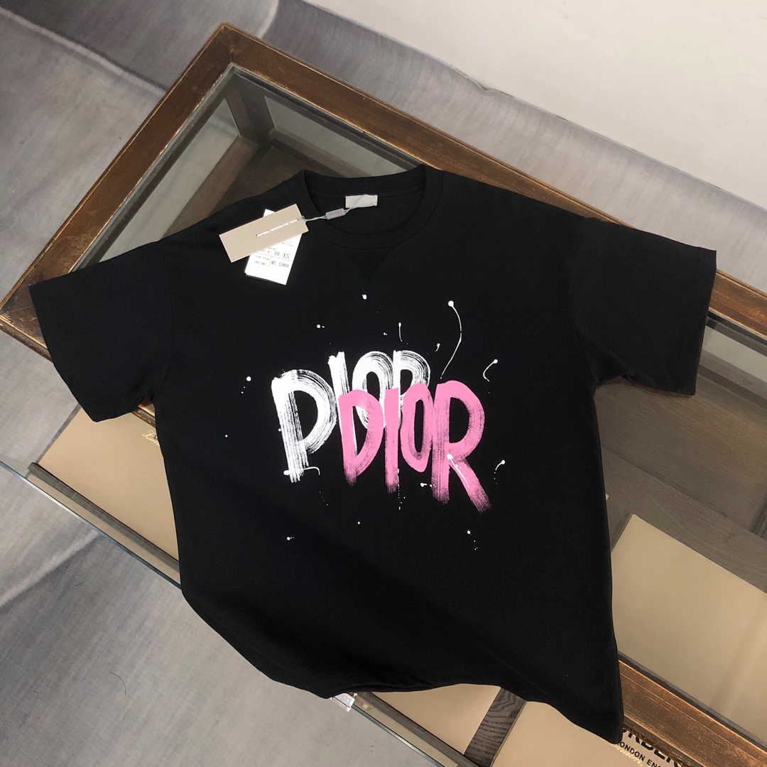 Dior コピー Tシャツ ロゴデザイン 黒 白 メンズ レディース 男女兼用 24ss コピー