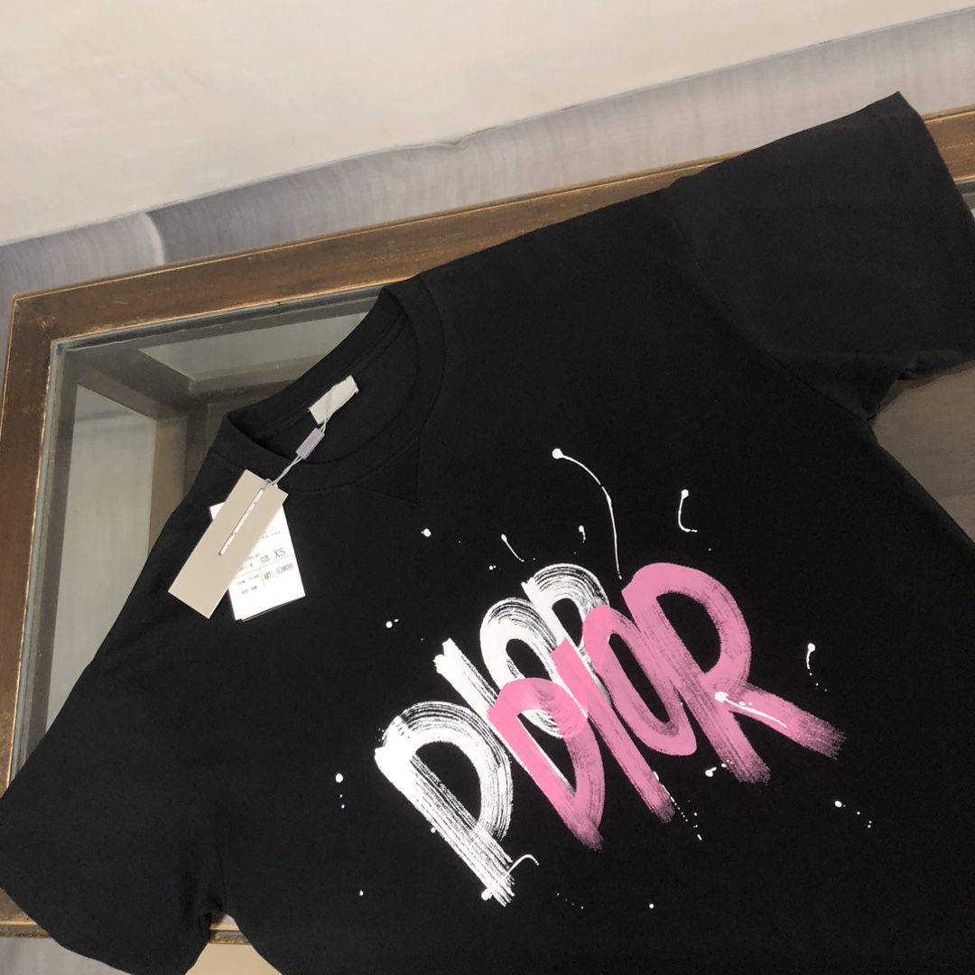 Dior コピー Tシャツ ロゴデザイン 黒 白 メンズ レディース 男女兼用 24ss コピー - 画像 3