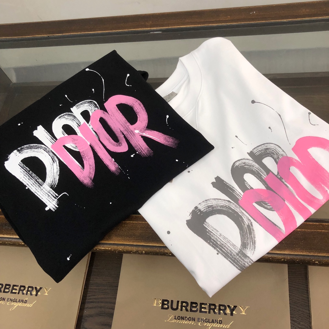 Dior コピー Tシャツ ロゴデザイン メンズ レディース 男女兼用 白 黒 240g高密度コットン - 画像 2