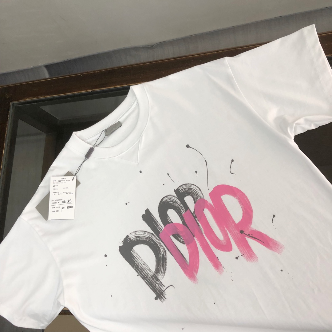 Dior コピー Tシャツ ロゴデザイン メンズ レディース 男女兼用 白 黒 240g高密度コットン - 画像 3