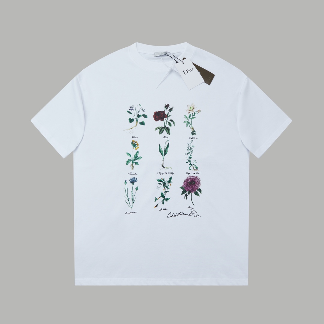 Dior コピー ディオール 植物標本プリント Tシャツ メンズ レディース 男女兼用 白