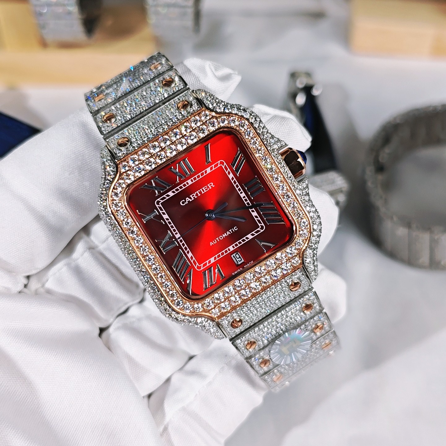 SJ出品 カルティエ コピー 時計 フラワーインレイ ディープレッド レッド メンズ - 画像 4