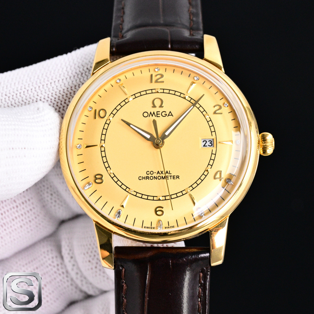 OMEGA コピー 時計 メンズ ゴールド シャンパン文字盤 オートマチック レザーベルト - 画像 2