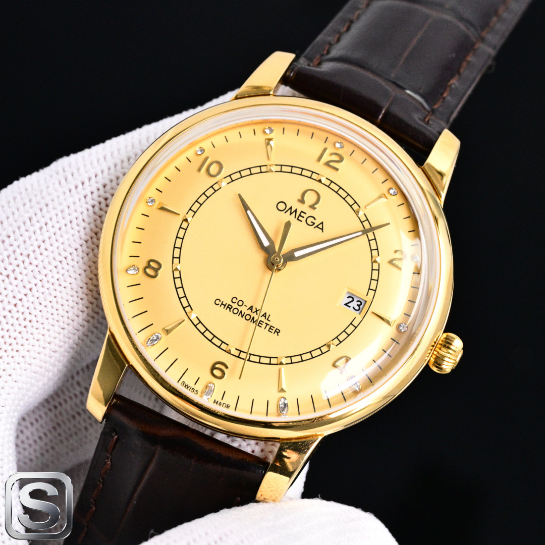 OMEGA コピー 時計 メンズ ゴールド シャンパン文字盤 オートマチック レザーベルト - 画像 3
