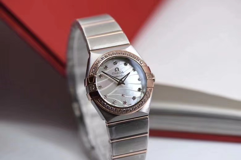 欧米伽/OMEGA 時計 コピー レディース オメガ星座 ホワイトシェル ダイヤル ステンレススチール ローズゴールド 27mm