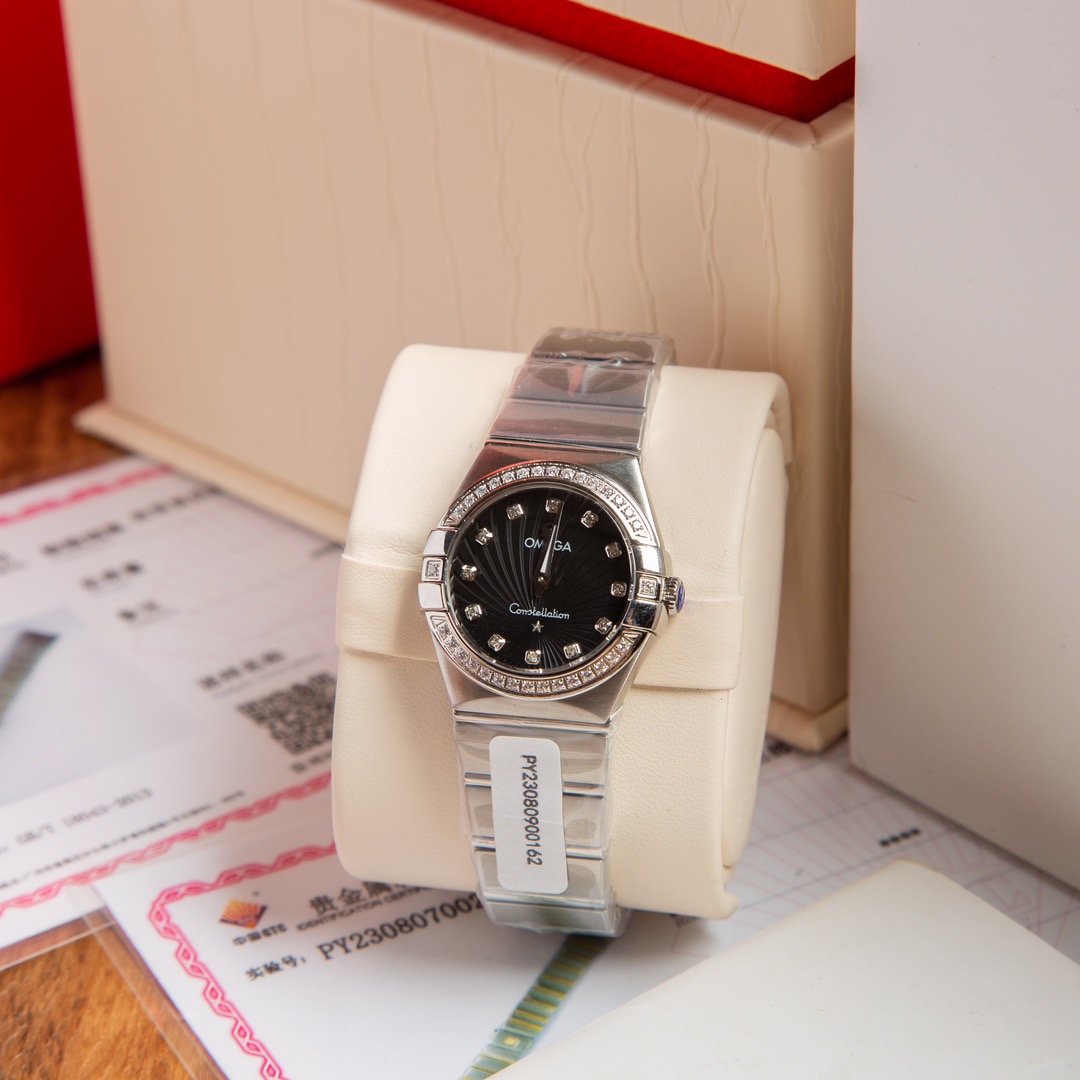 オメガ コピー 時計 レディース ホワイトゴールド ブラック文字盤 27mm ジュエリー風 - 画像 3