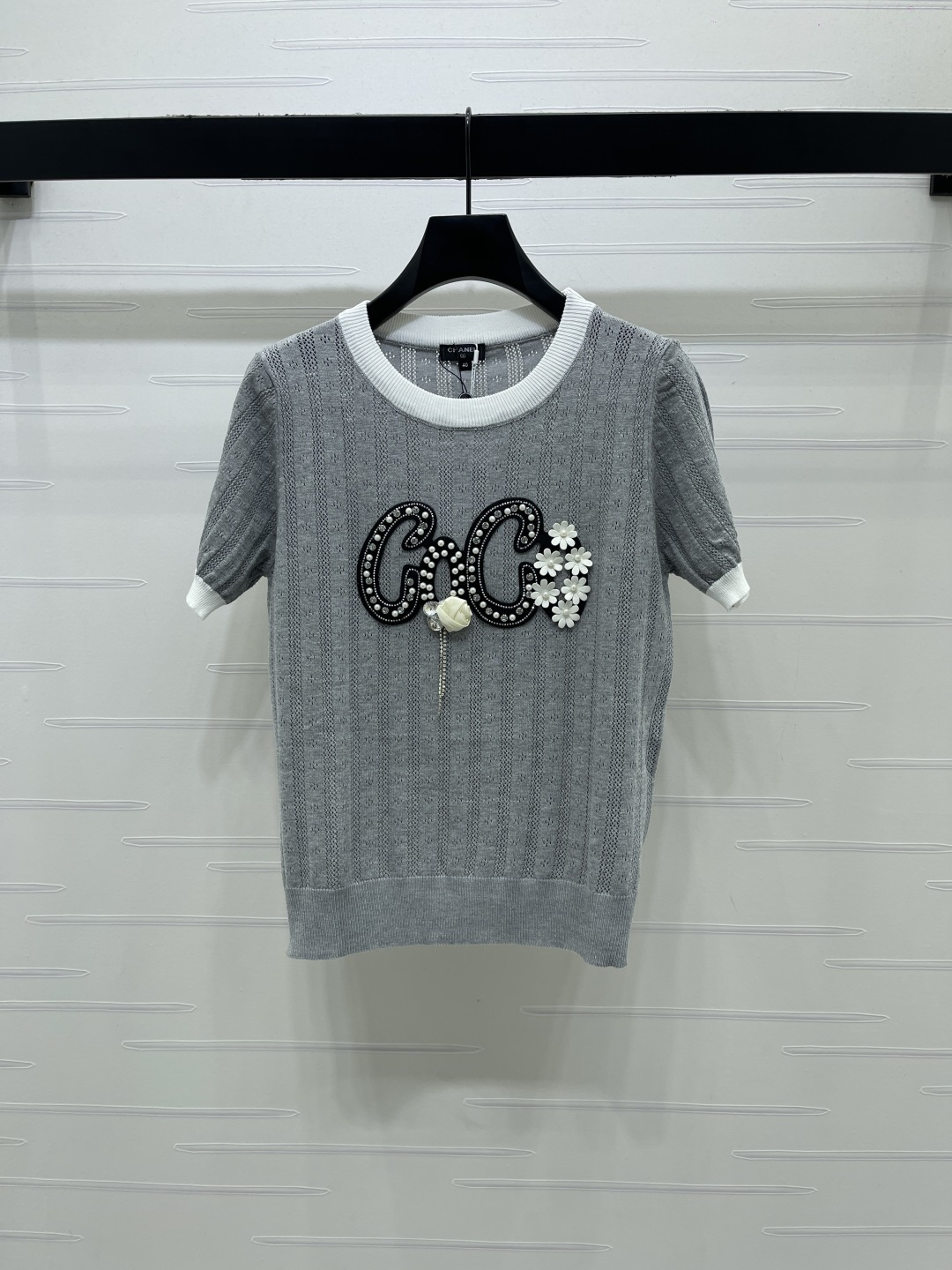 CHANEL ニット Tシャツ コピー ロゴ刺繍 レディース グレー 全2色