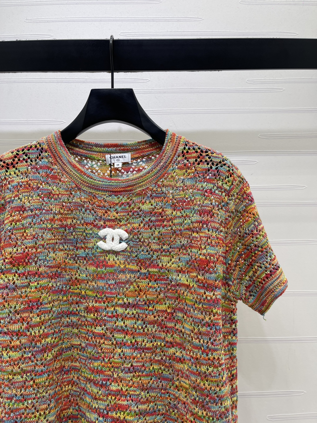 CHANEL コピー ニットTシャツ レディース ロゴデザイン 藍格柄 チェーン風柄 通気性 綿100% 3色展開 - 画像 2