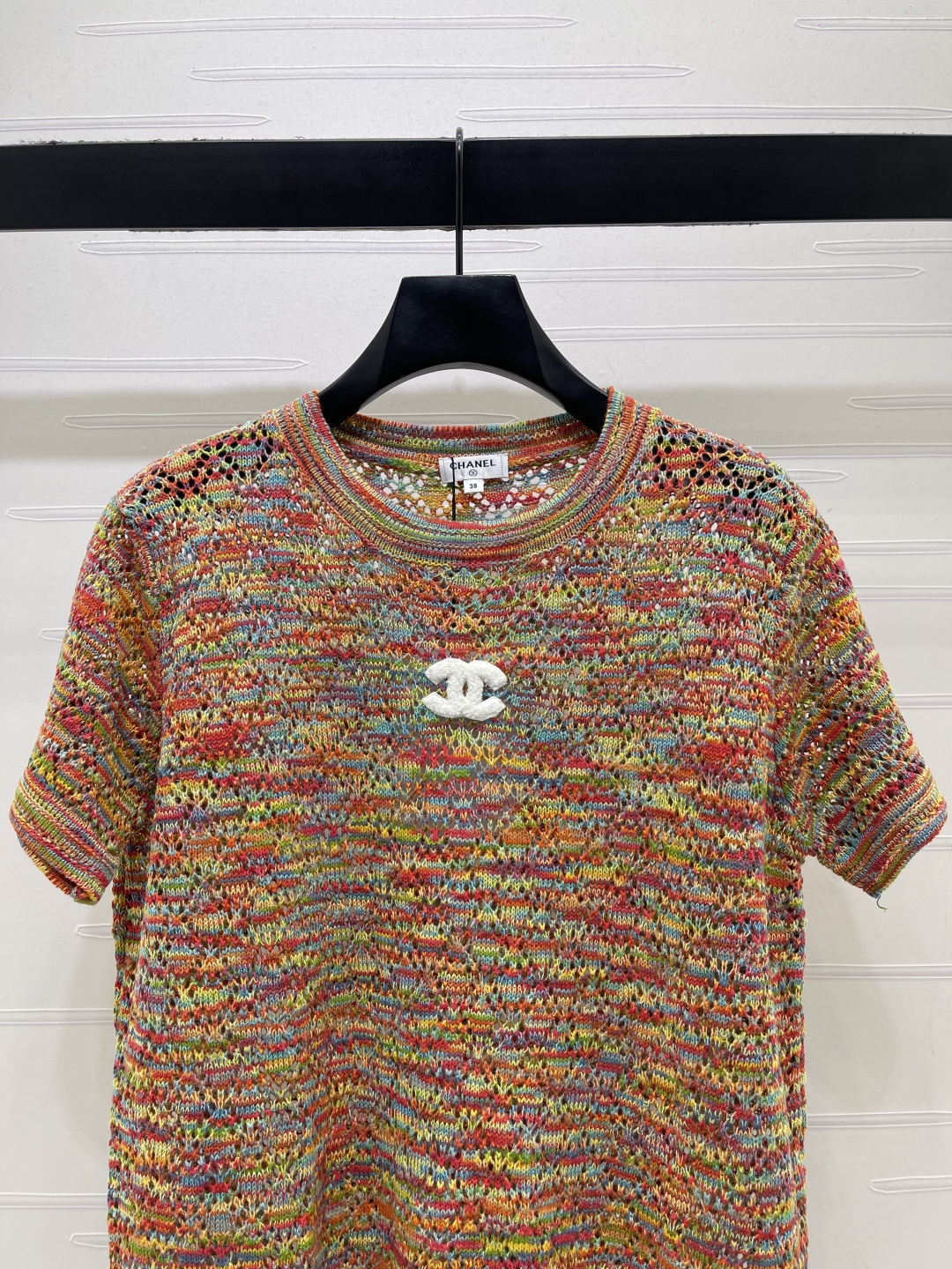 CHANEL コピー ニットTシャツ レディース ロゴデザイン 藍格柄 チェーン風柄 通気性 綿100% 3色展開 - 画像 4